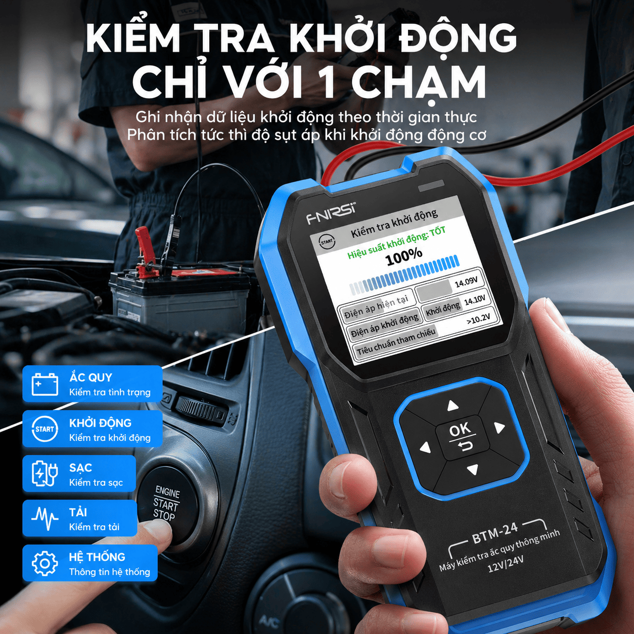 Máy Test Ắc Quy FNIRSI BTM-24 Đo Điện Áp, Nội Trở, Kiểm Tra Sạc & Khởi Động - Ảnh 8