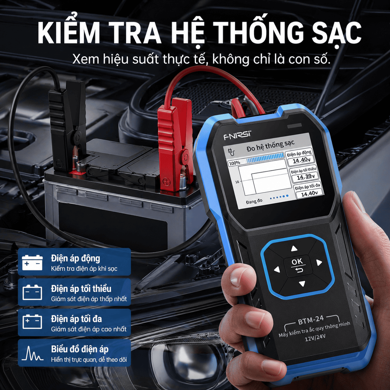 Máy Test Ắc Quy FNIRSI BTM-24 Đo Điện Áp, Nội Trở, Kiểm Tra Sạc & Khởi Động - Ảnh 6
