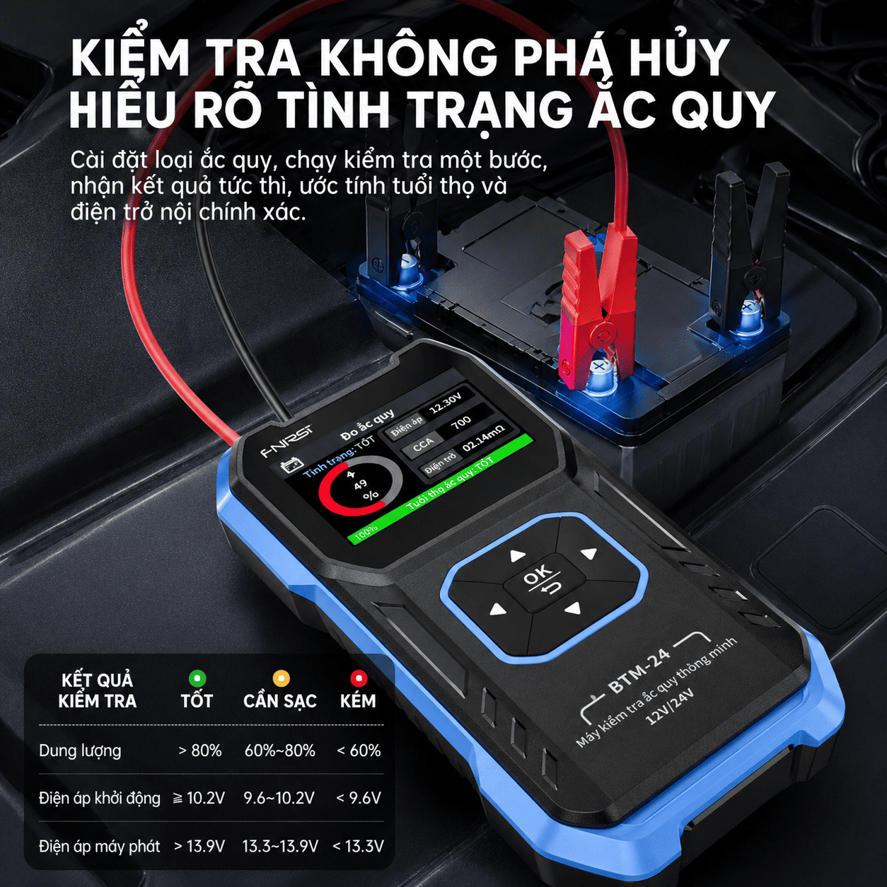 Máy Test Ắc Quy FNIRSI BTM-24 Đo Điện Áp, Nội Trở, Kiểm Tra Sạc & Khởi Động - Ảnh 5
